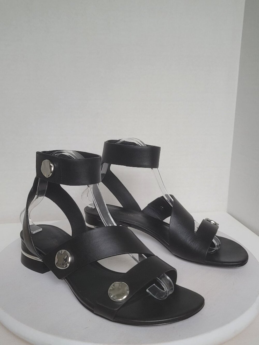3.1 Phillip Lim Drum Black Leather Ankle Strap Silver Studs Sandals Size 39
